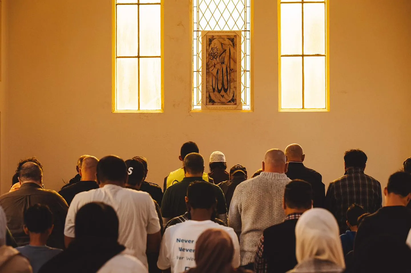 Congregation in rows during prayer at Warragul Mosque